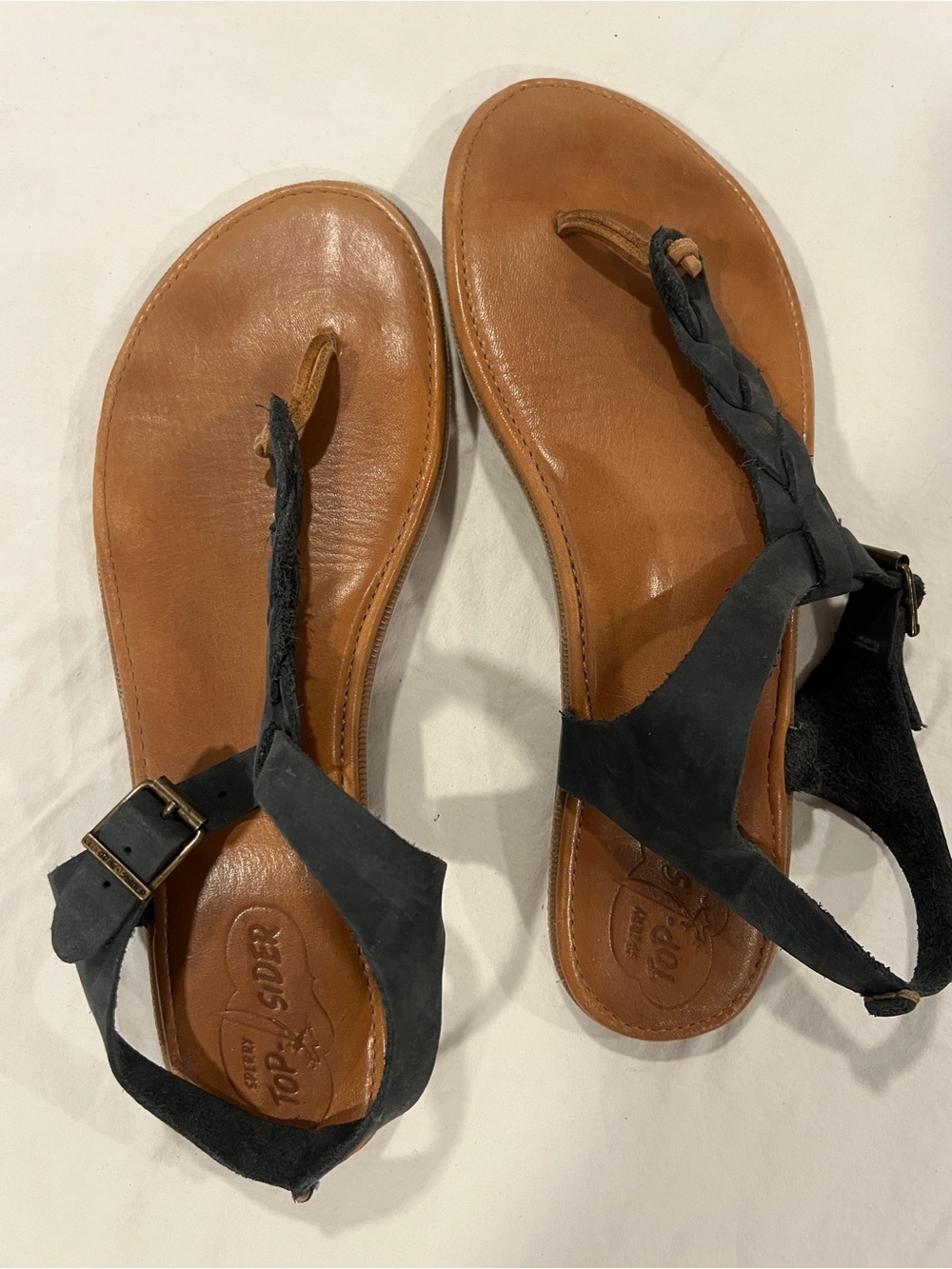 11 Sperry Top-Sider Women's Black Braided Leather Thong Sandals